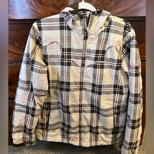 Burton Plaid Hooded Jacket in Brown, Cream & Pink